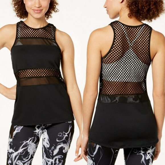 Material Girl Active Black Racerback Mesh Tank - Picture 1 of 7